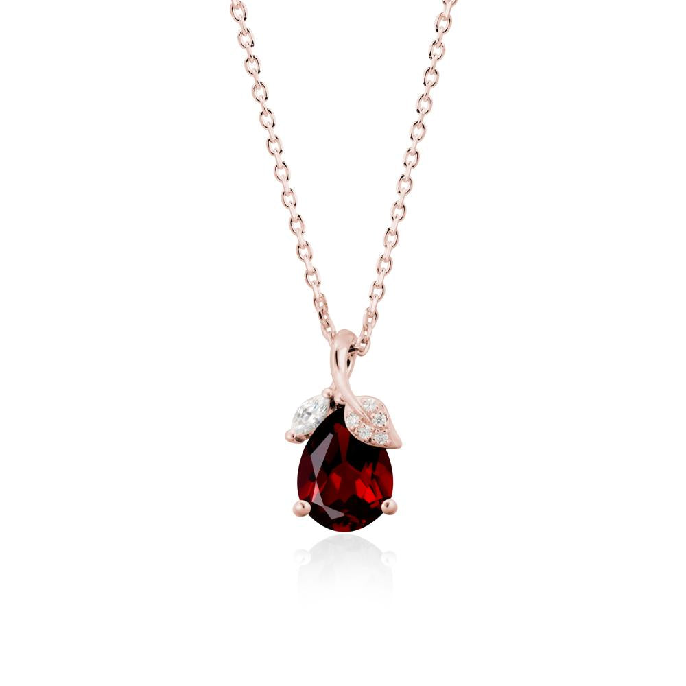 Pear Shaped Garnet Leaf Pendant Necklace - LUO Jewelry #metal_18k rose gold