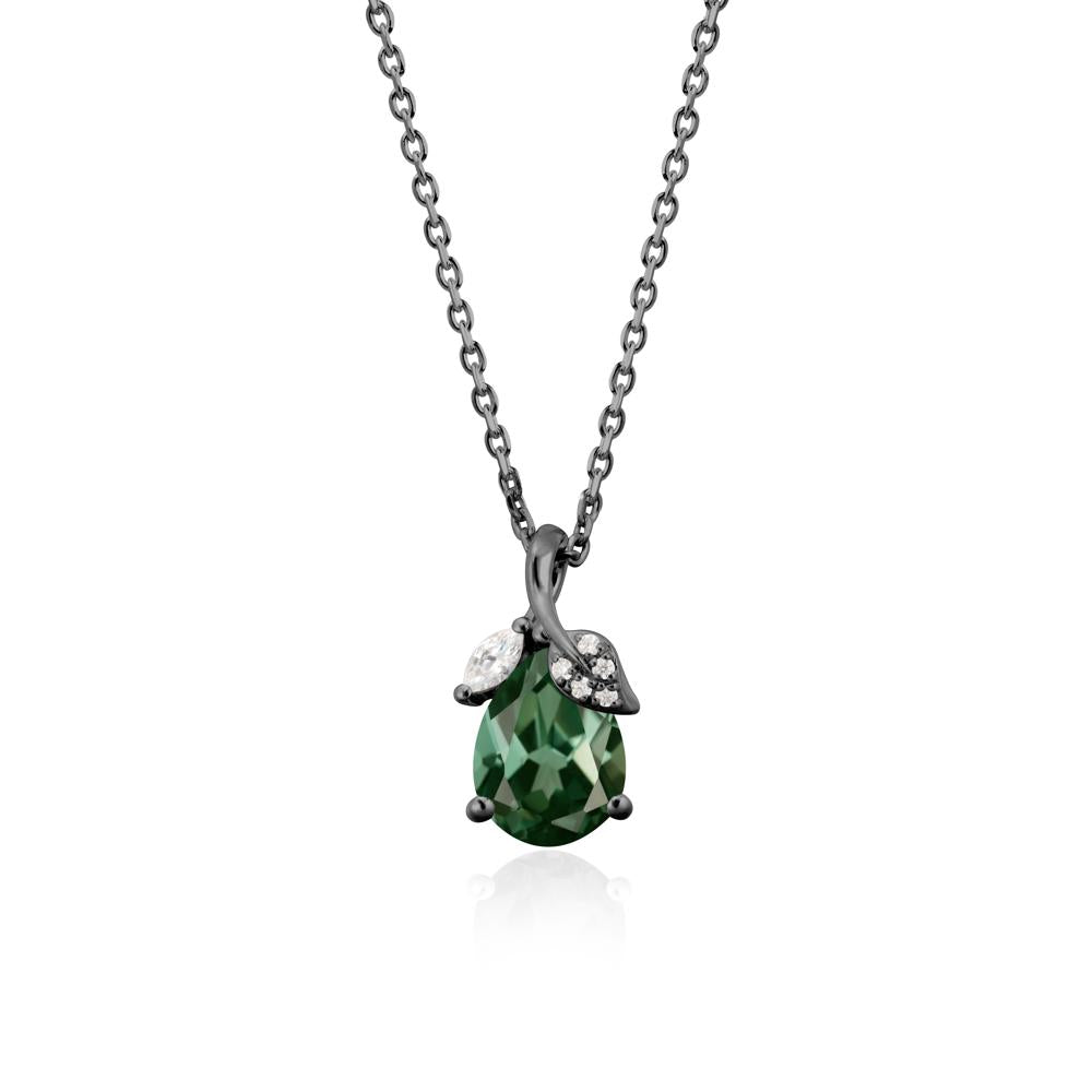 Pear Shaped Green Sapphire Leaf Pendant Necklace - LUO Jewelry #metal_black finish sterling silver