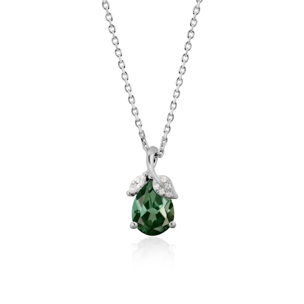 Pear Shaped Green Sapphire Leaf Pendant Necklace - LUO Jewelry #metal_platinum