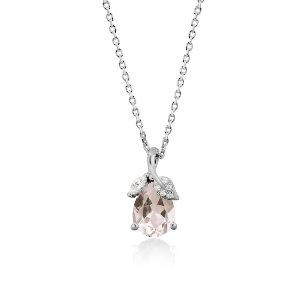Nature Leaf Design Teardrop Morganite Pendant - LUO Jewelry #metal_platinum