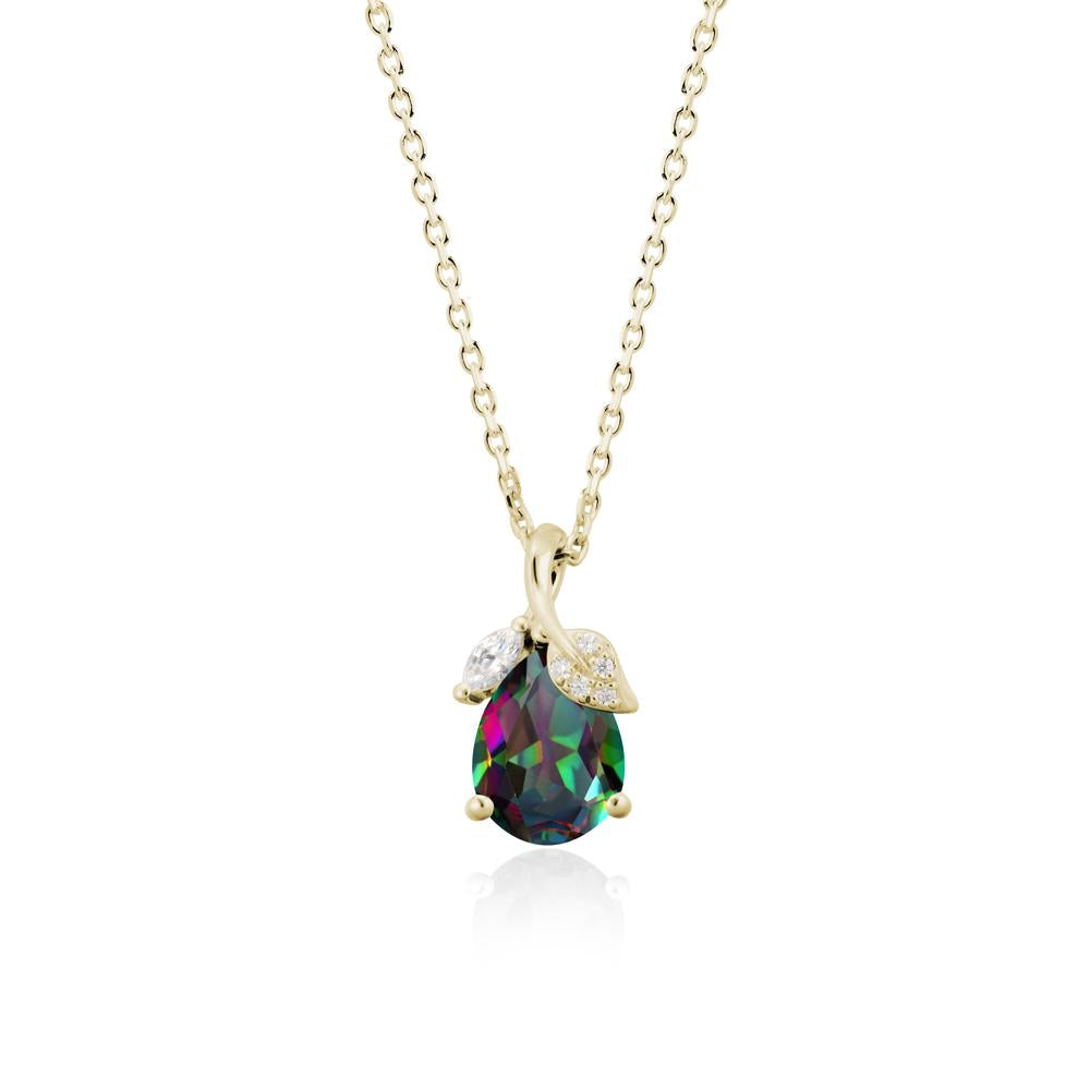 Pear Shaped Mystic Topaz Leaf Pendant Necklace - LUO Jewelry #metal_14k yellow gold