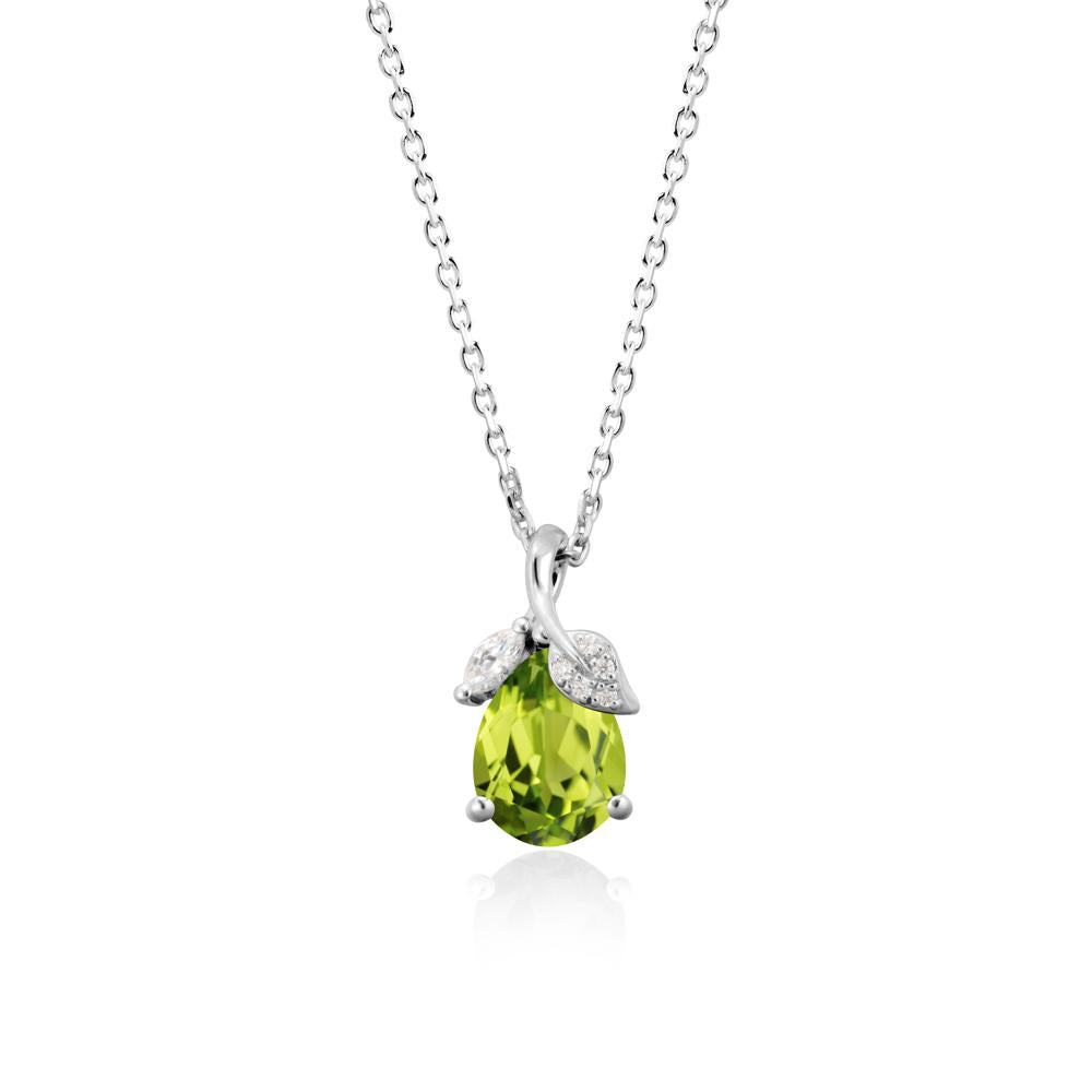Nature Leaf Design Teardrop Peridot Pendant - LUO Jewelry #metal_14k white gold