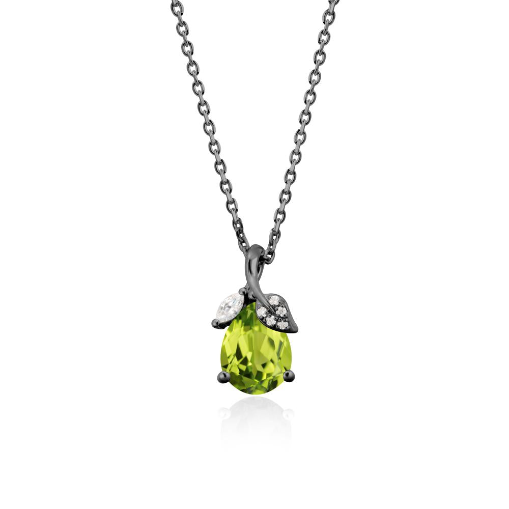 Nature Leaf Design Teardrop Peridot Pendant - LUO Jewelry #metal_black finish sterling silver