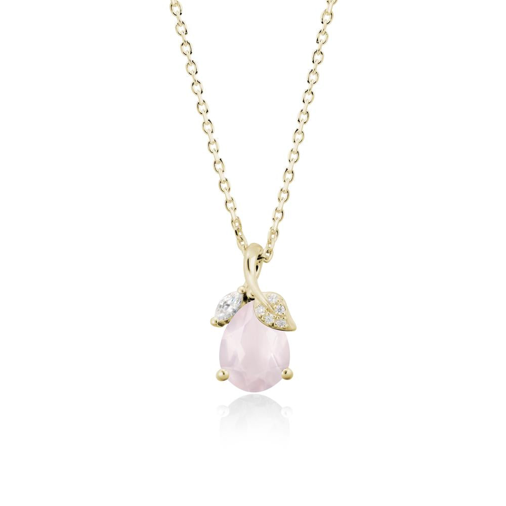 Pear Shaped Rose Quartz Leaf Pendant Necklace - LUO Jewelry #metal_14k yellow gold