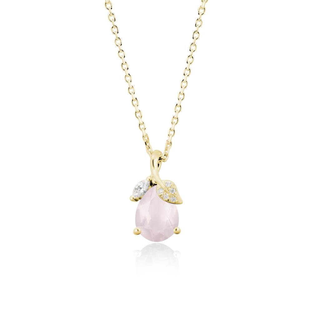 Pear Shaped Rose Quartz Leaf Pendant Necklace - LUO Jewelry #metal_18k yellow gold