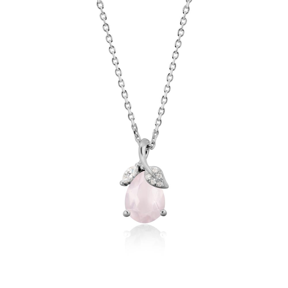Pear Shaped Rose Quartz Leaf Pendant Necklace - LUO Jewelry #metal_platinum