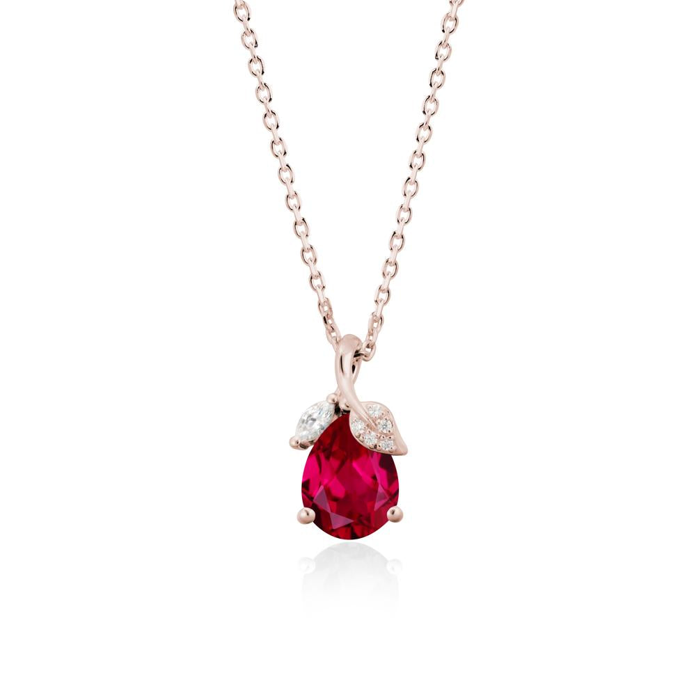 Nature Leaf Design Teardrop Ruby Pendant - LUO Jewelry #metal_14k rose gold