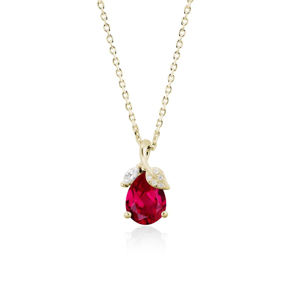 Nature Leaf Design Teardrop Ruby Pendant - LUO Jewelry #metal_14k yellow gold