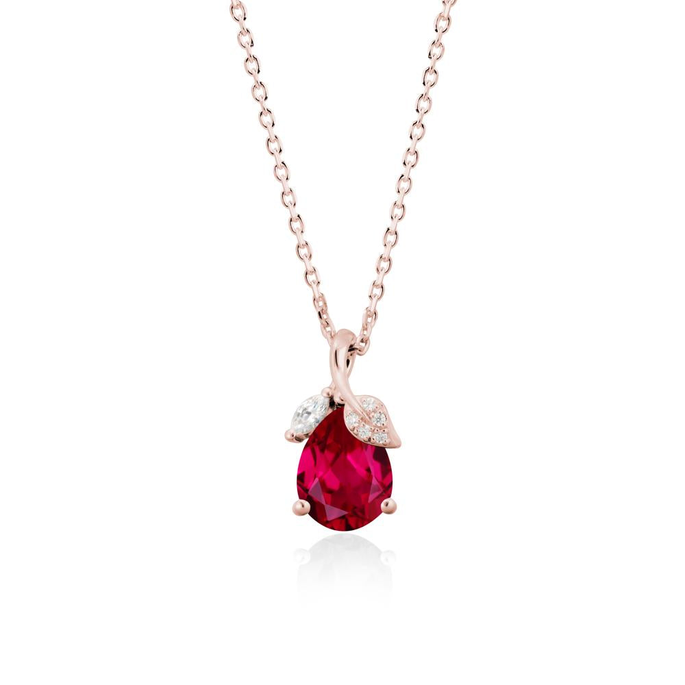 Nature Leaf Design Teardrop Ruby Pendant - LUO Jewelry #metal_18k rose gold