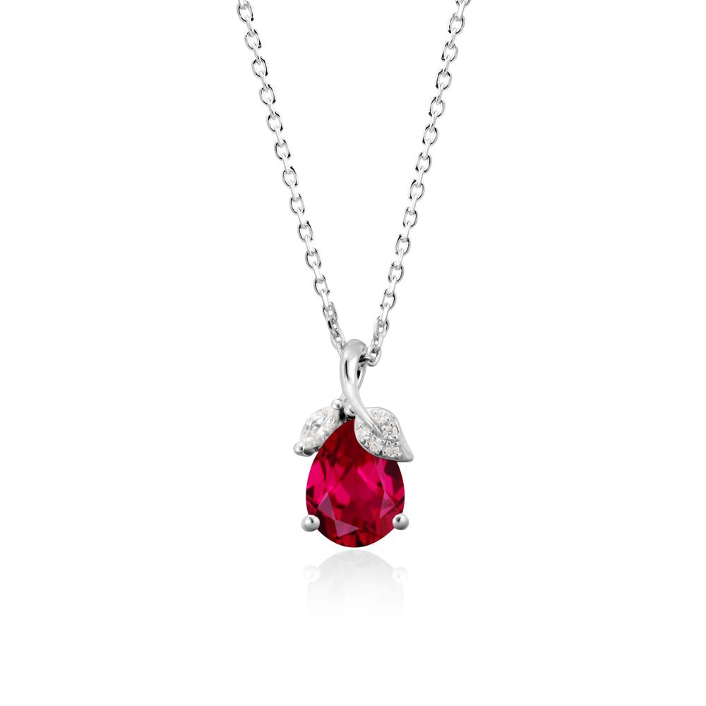 Nature Leaf Design Teardrop Ruby Pendant - LUO Jewelry #metal_18k white gold