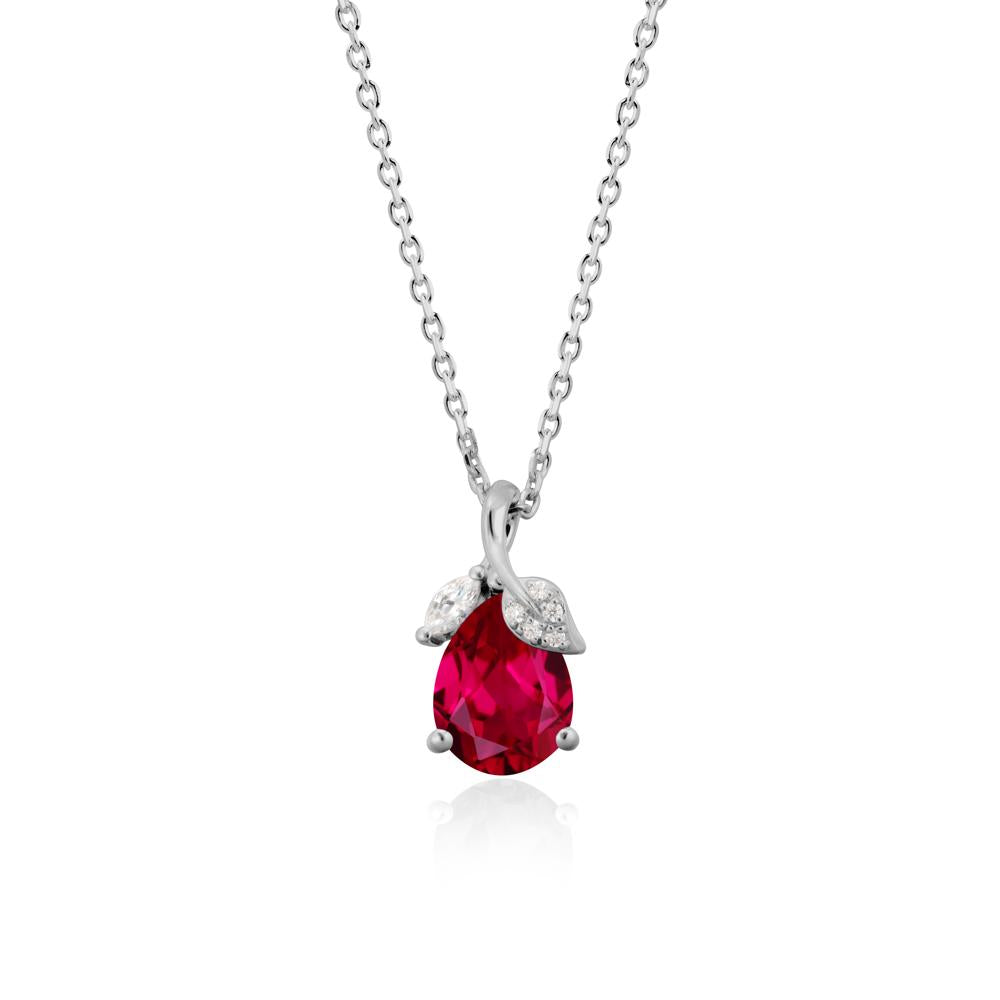 Nature Leaf Design Teardrop Ruby Pendant - LUO Jewelry #metal_platinum