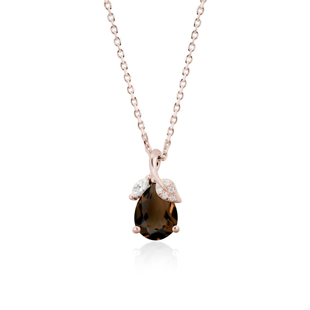 Nature Leaf Design Teardrop Smoky Quartz Pendant - LUO Jewelry #metal_14k rose gold