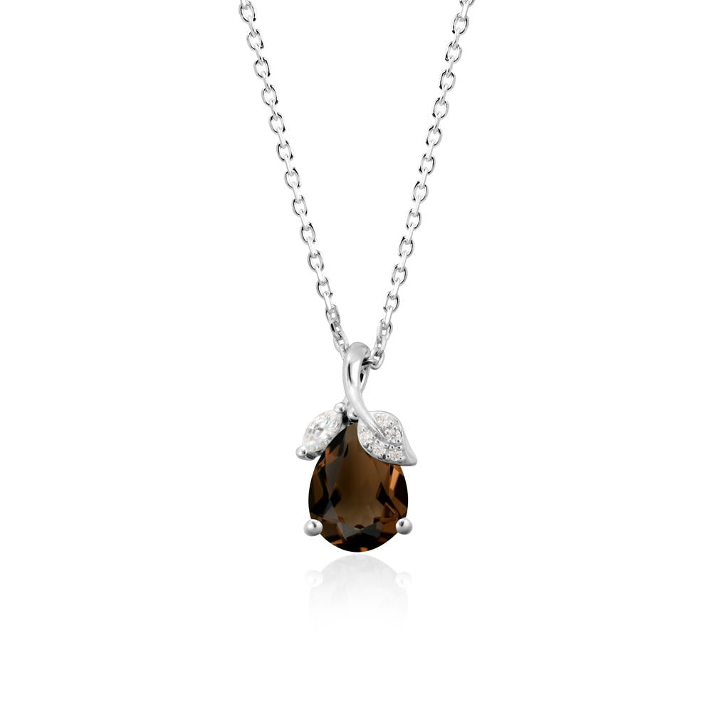 Nature Leaf Design Teardrop Smoky Quartz Pendant - LUO Jewelry #metal_sterling silver