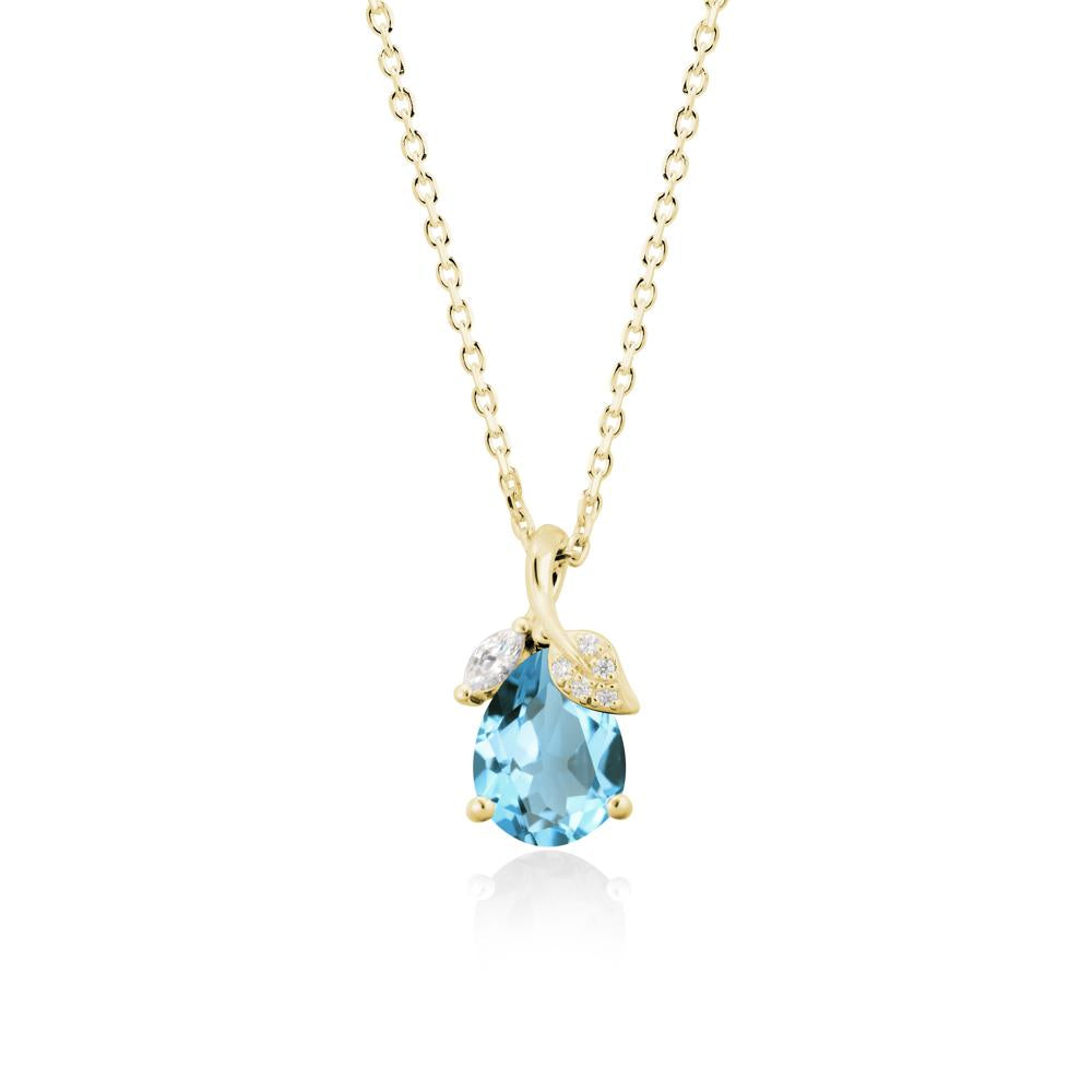 Pear Shaped Swiss Blue Topaz Leaf Pendant Necklace - LUO Jewelry #metal_18k yellow gold