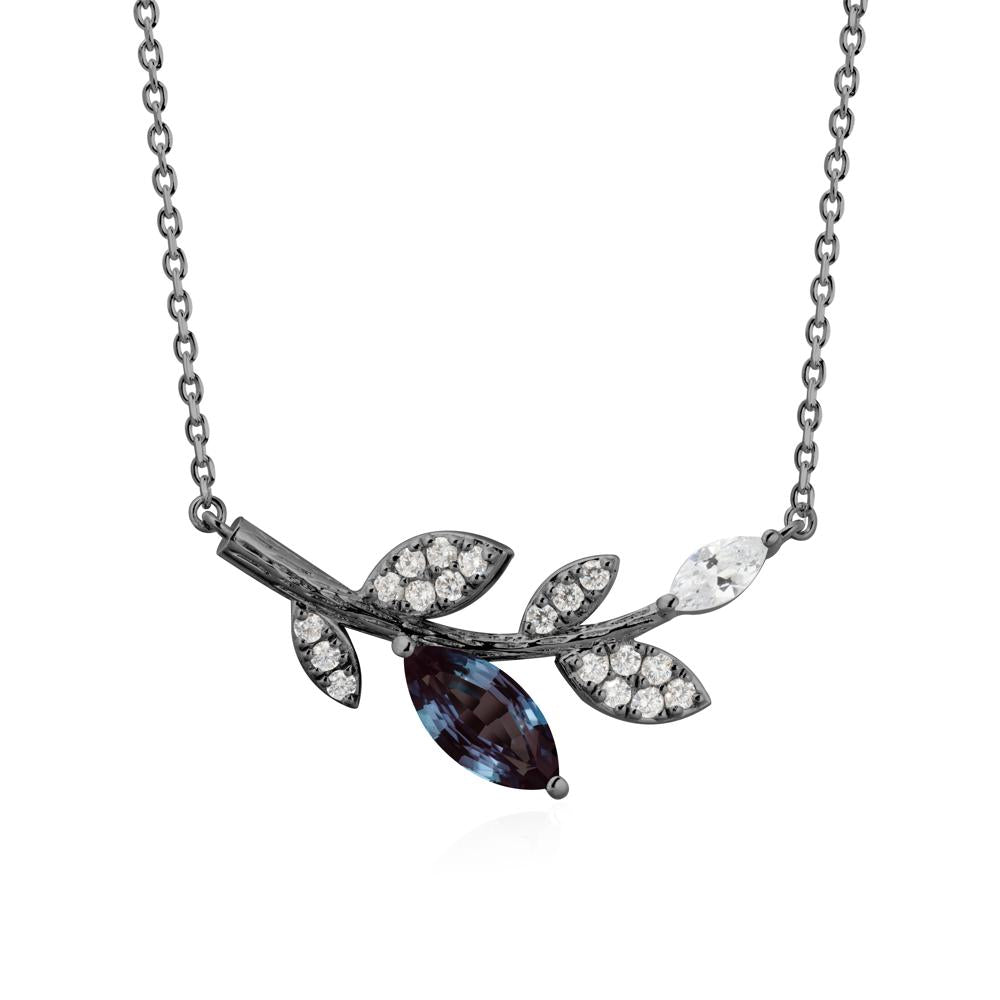 Alexandrite Olive Branch Pendant Necklace - LUO Jewelry #metal_black finish sterling silver
