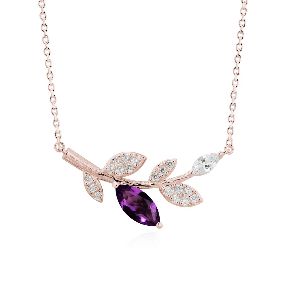 Marquise Amethyst Olive Branch Necklace - LUO Jewelry #metal_14k rose gold