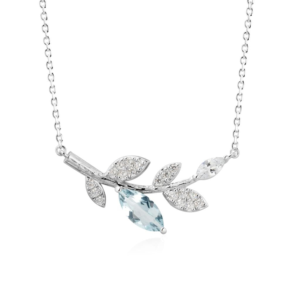Marquise Aquamarine Vine Leaf Necklace - LUO Jewelry #metal_18k white gold