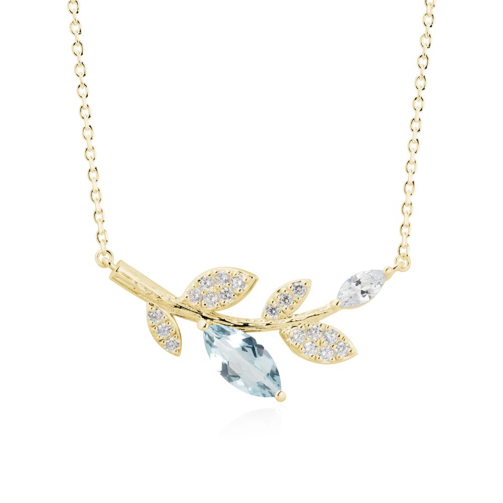 Marquise Aquamarine Vine Leaf Necklace - LUO Jewelry #metal_18k yellow gold