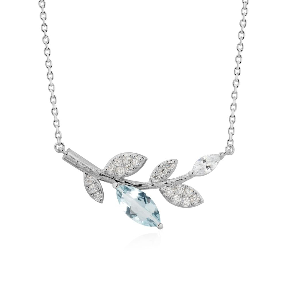 Marquise Aquamarine Vine Leaf Necklace - LUO Jewelry #metal_platinum