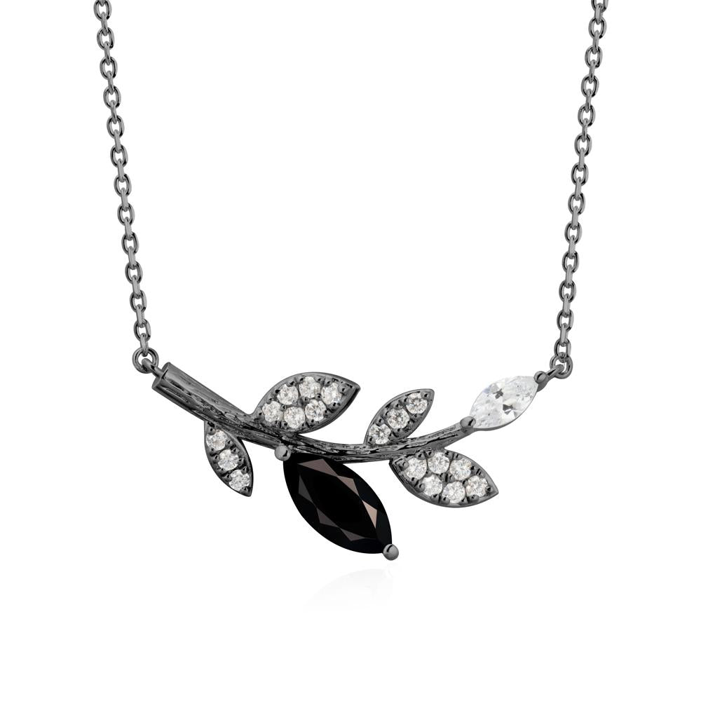 Black Spinel Olive Branch Pendant Necklace - LUO Jewelry #metal_black finish sterling silver