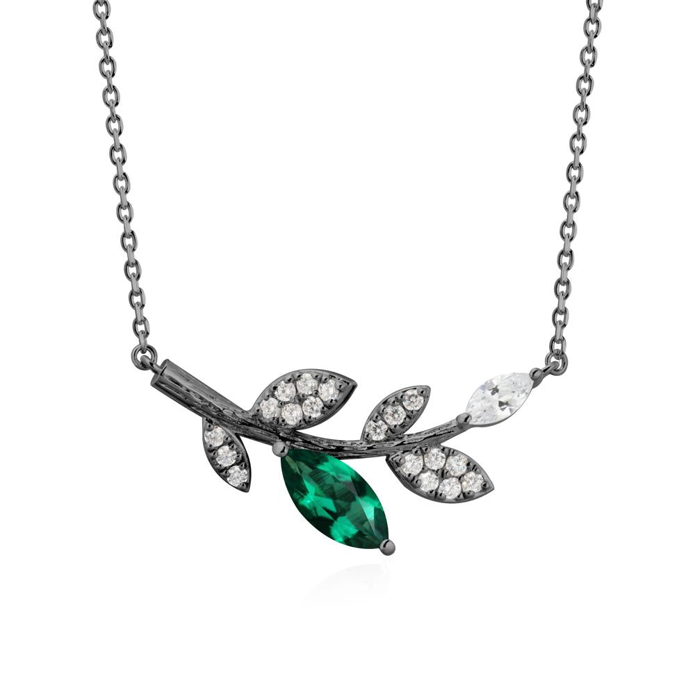 Marquise Emerald Vine Leaf Necklace - LUO Jewelry #metal_black finish sterling silver