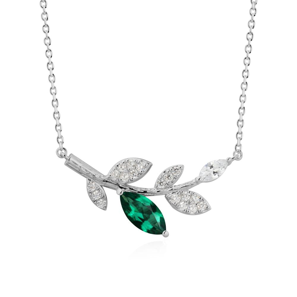 Marquise Emerald Vine Leaf Necklace - LUO Jewelry #metal_platinum