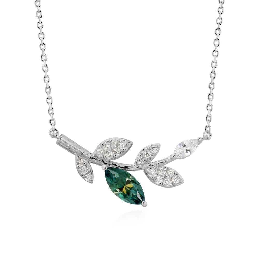 Marquise Green Moissanite Olive Branch Necklace - LUO Jewelry #metal_platinum