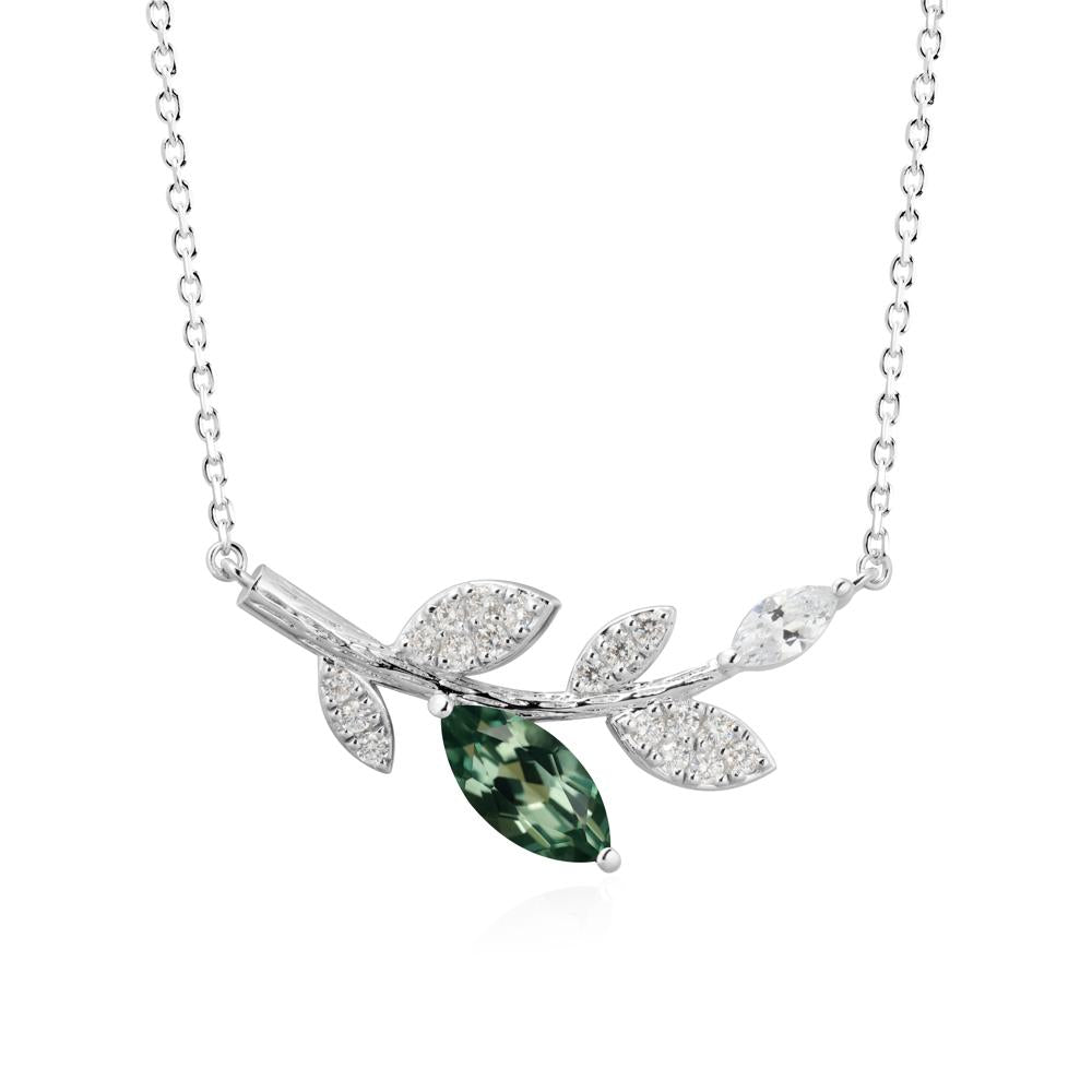 Green Sapphire Olive Branch Pendant Necklace - LUO Jewelry #metal_14k white gold