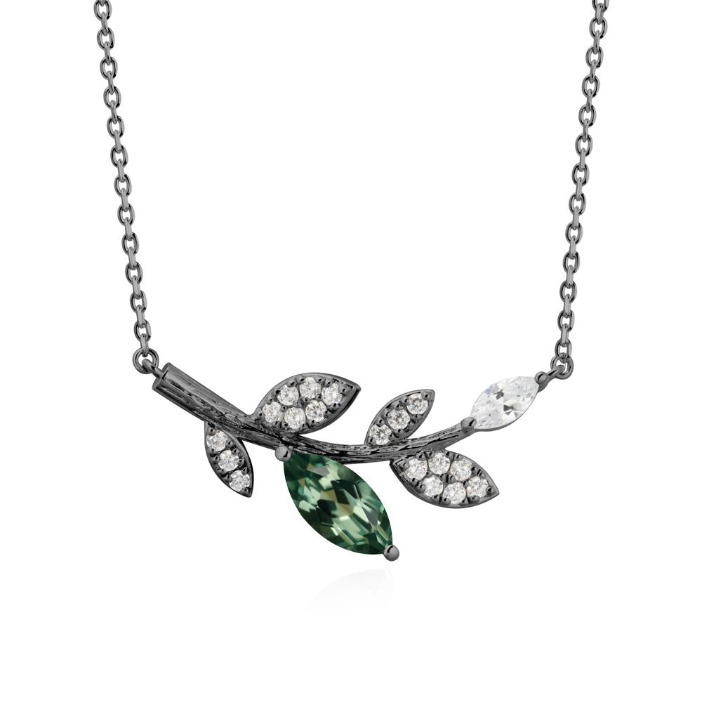 Green Sapphire Olive Branch Pendant Necklace - LUO Jewelry #metal_black finish sterling silver