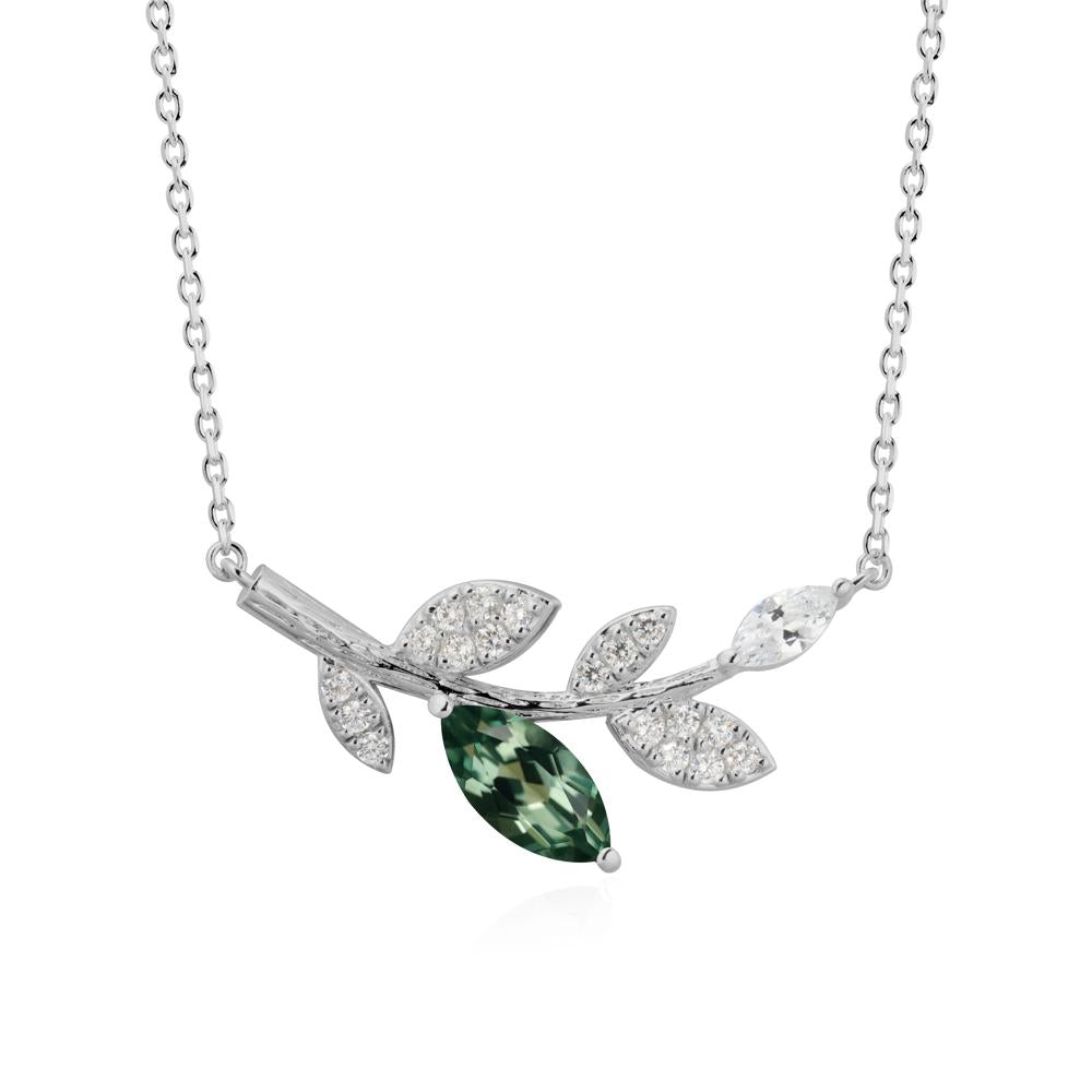 Green Sapphire Olive Branch Pendant Necklace - LUO Jewelry #metal_platinum