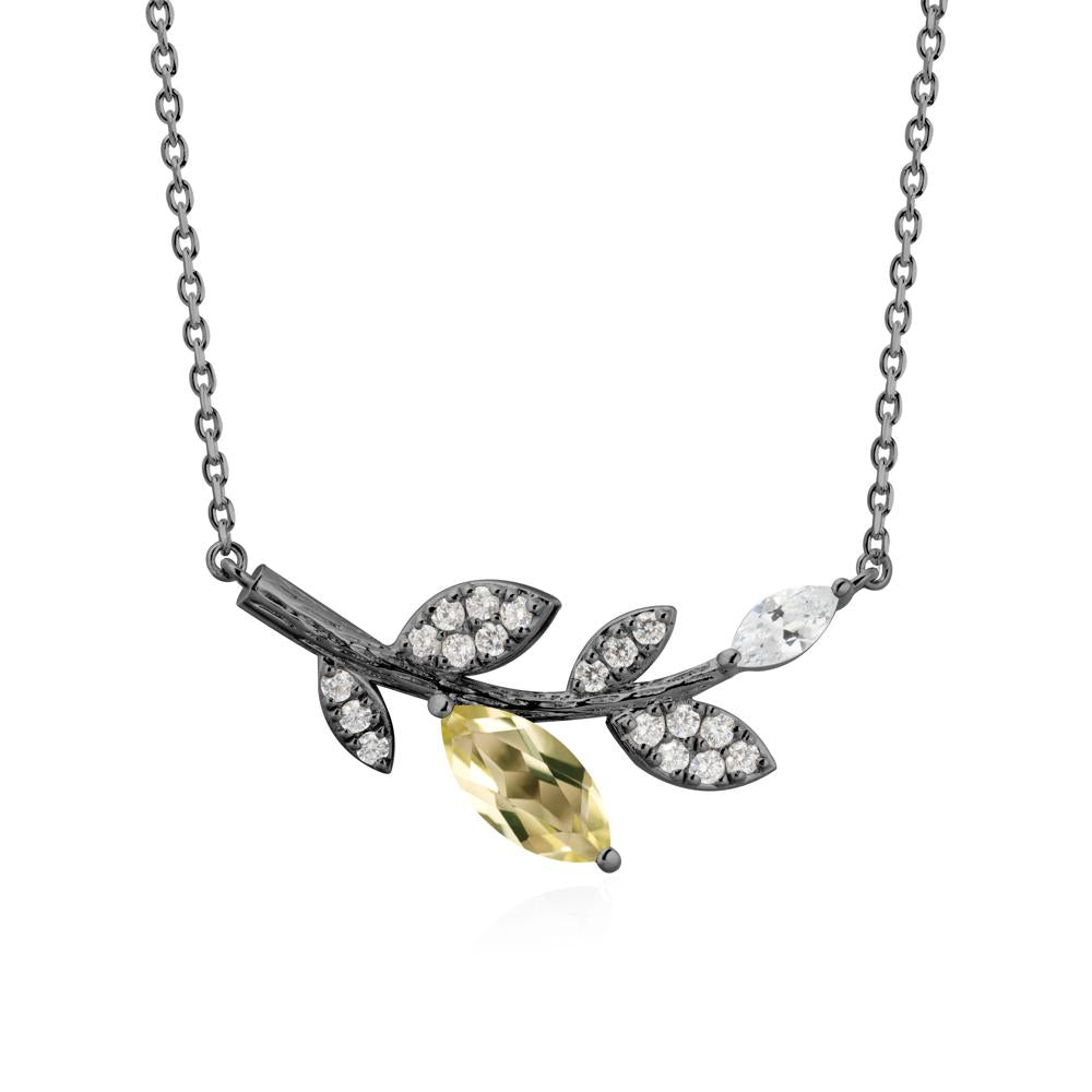Marquise Lemon Quartz Olive Branch Necklace - LUO Jewelry #metal_black finish sterling silver