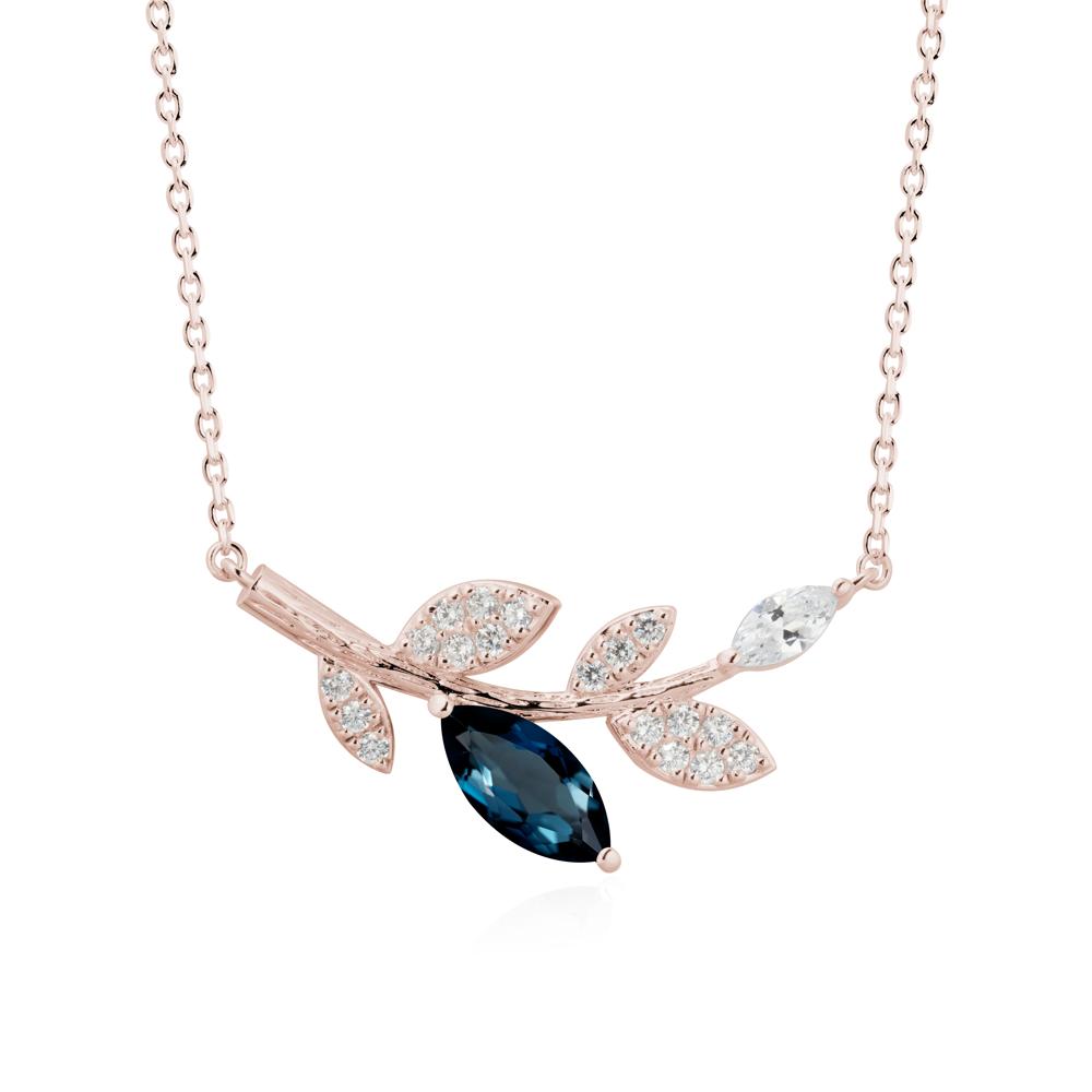 Marquise London Blue Topaz Vine Leaf Necklace - LUO Jewelry #metal_14k rose gold