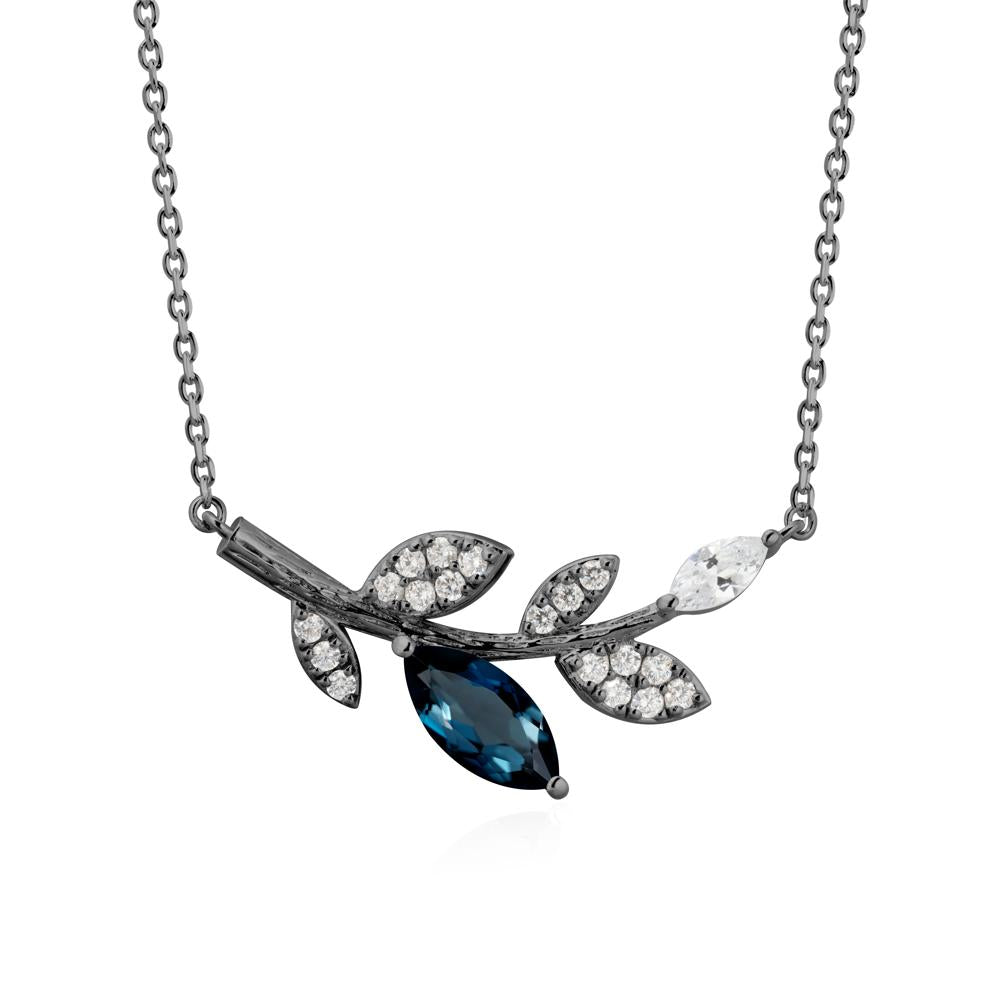 Marquise London Blue Topaz Vine Leaf Necklace - LUO Jewelry #metal_black finish sterling silver