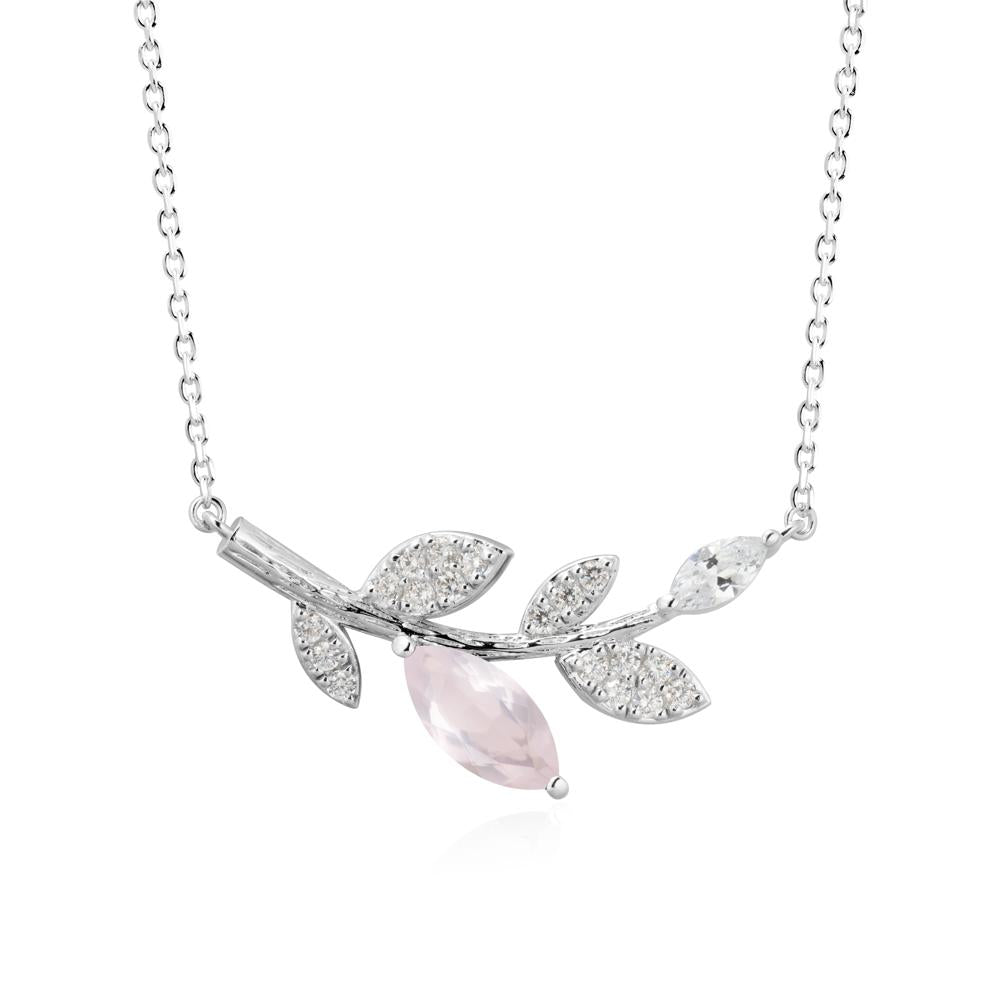 Marquise Rose Quartz Vine Leaf Necklace - LUO Jewelry #metal_18k white gold