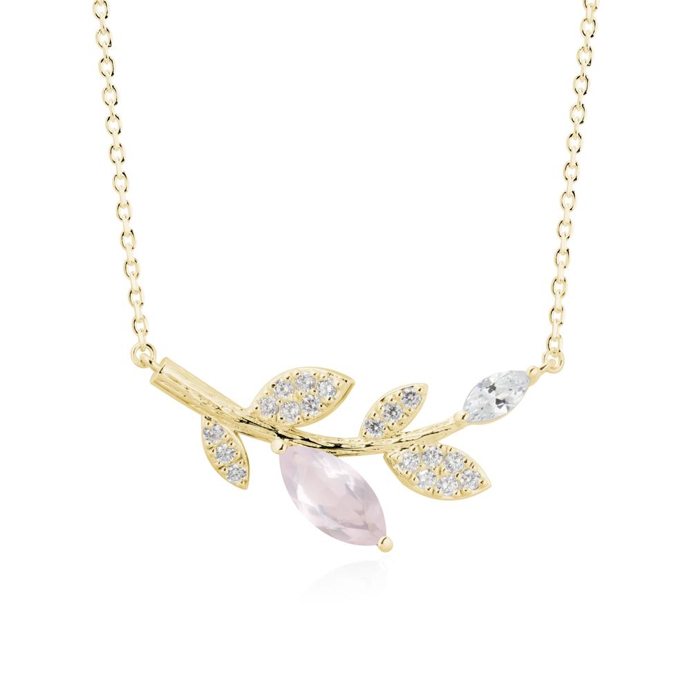 Marquise Rose Quartz Vine Leaf Necklace - LUO Jewelry #metal_18k yellow gold