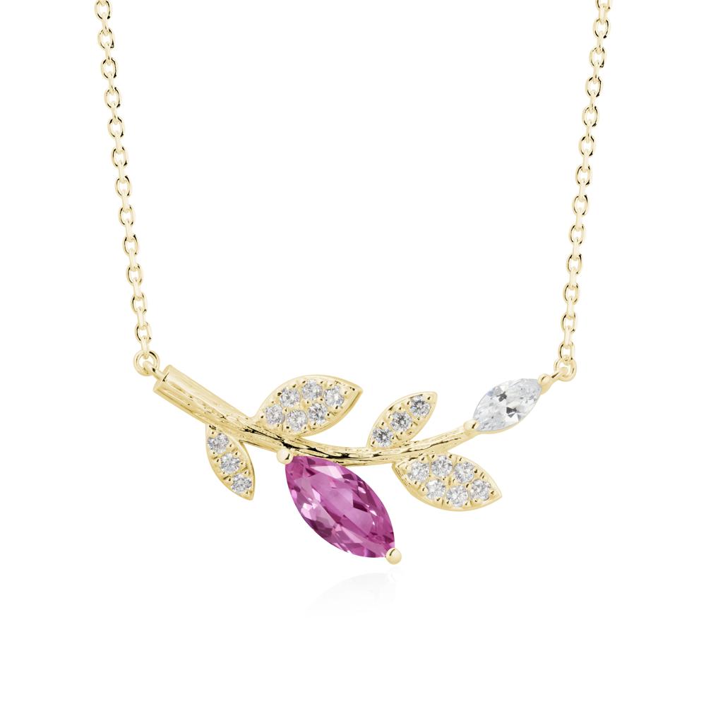 Pink Sapphire Olive Branch Pendant Necklace - LUO Jewelry #metal_18k yellow gold