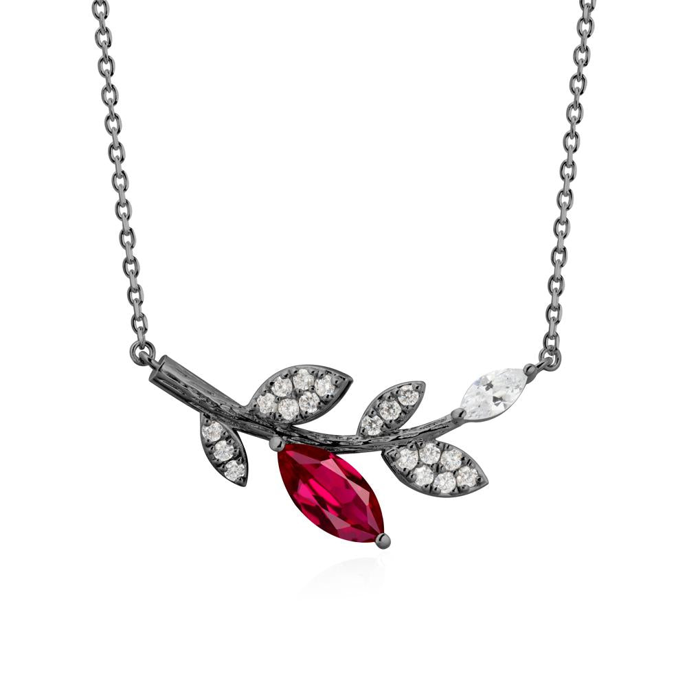 Marquise Ruby Olive Branch Necklace - LUO Jewelry #metal_black finish sterling silver