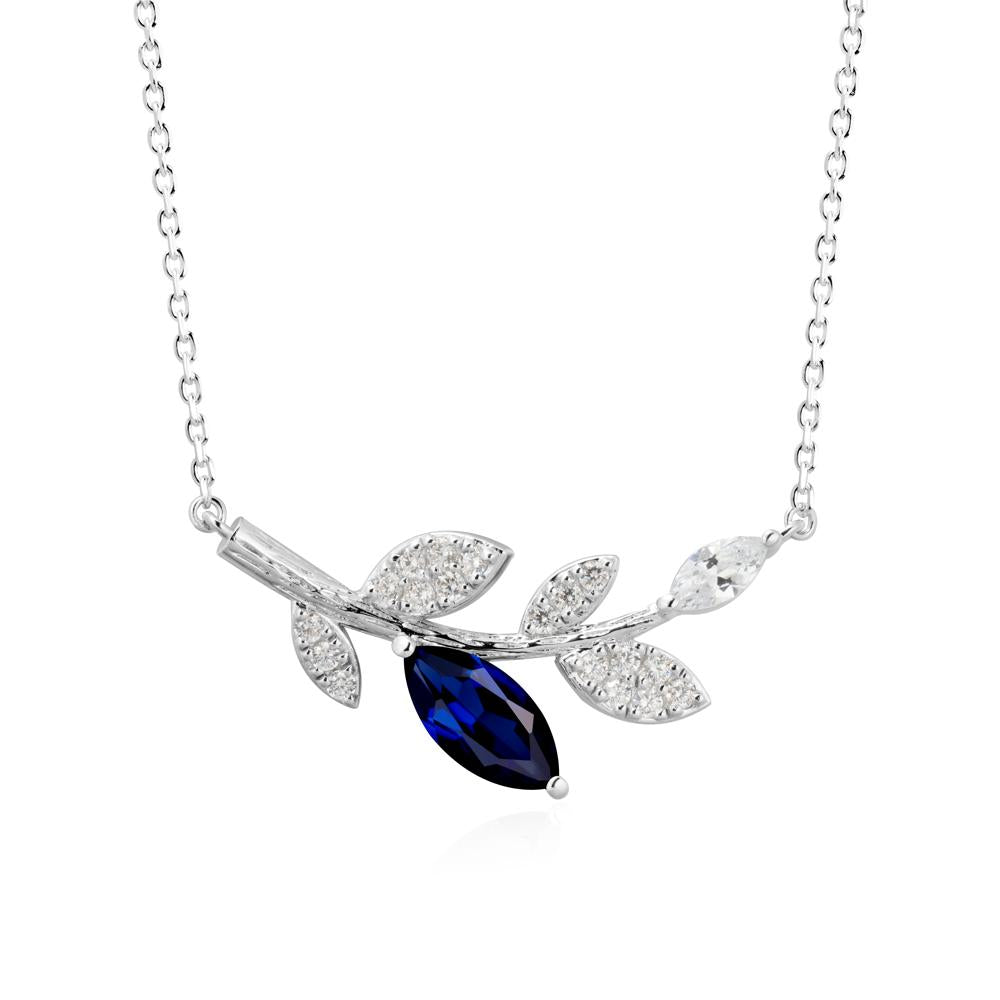 Marquise Sapphire Vine Leaf Necklace - LUO Jewelry #metal_14k white gold