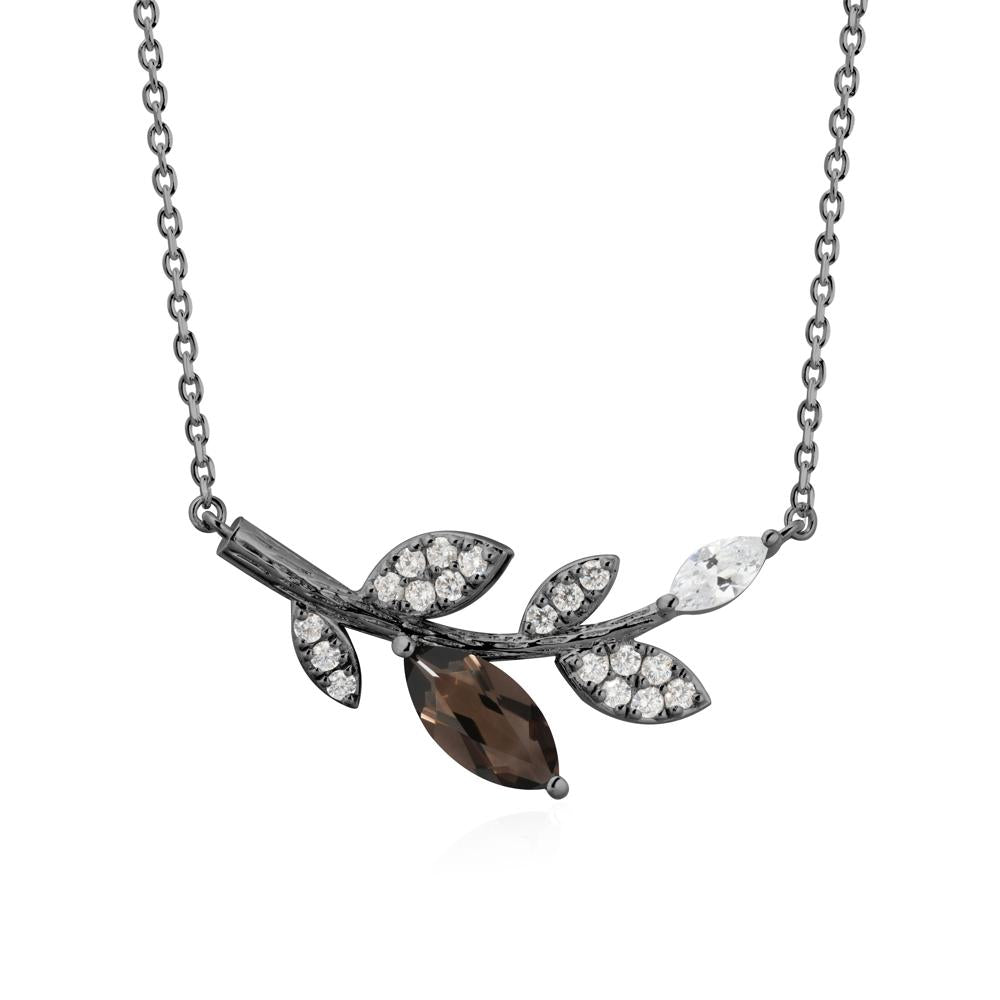 Smoky Quartz Olive Branch Pendant Necklace - LUO Jewelry #metal_black finish sterling silver