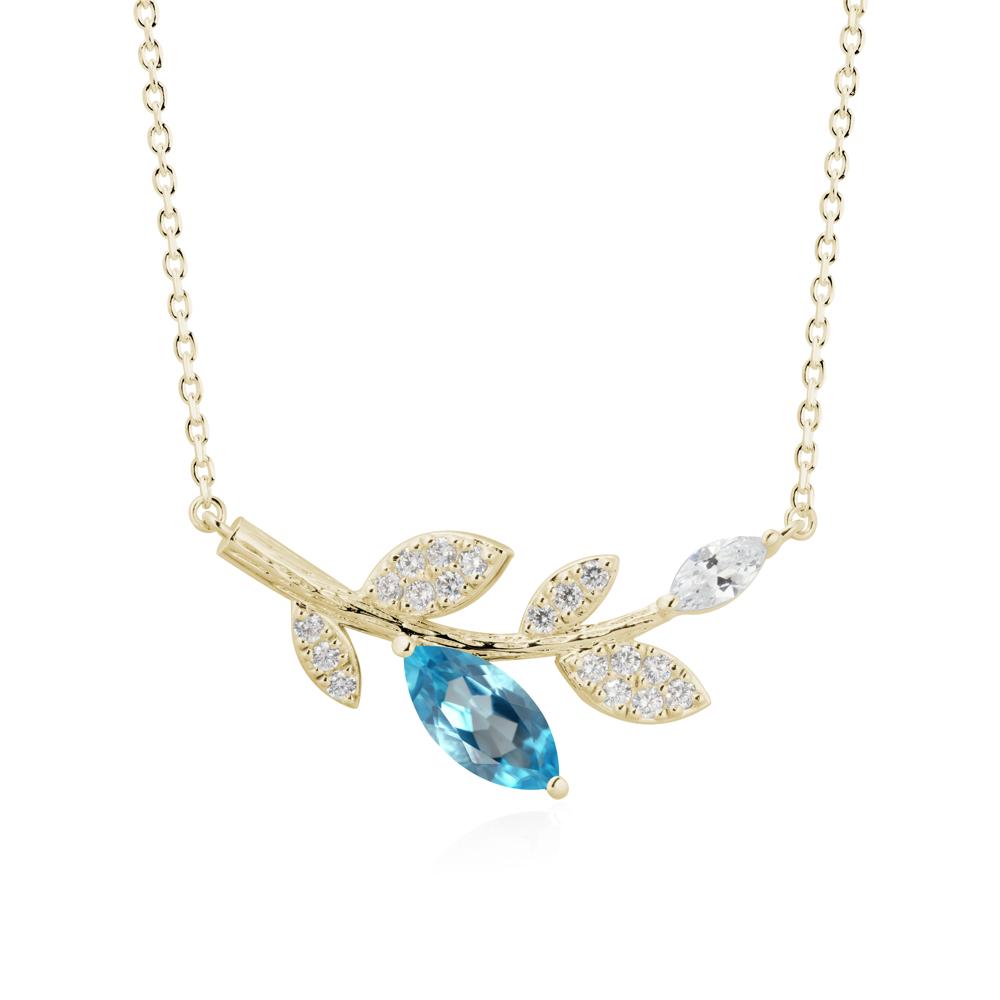 Marquise Swiss Blue Topaz Olive Branch Necklace - LUO Jewelry #metal_14k yellow gold