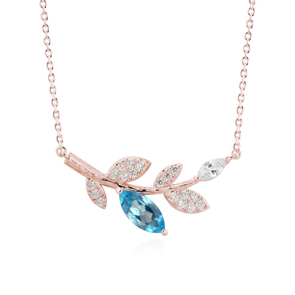 Marquise Swiss Blue Topaz Olive Branch Necklace - LUO Jewelry #metal_18k rose gold