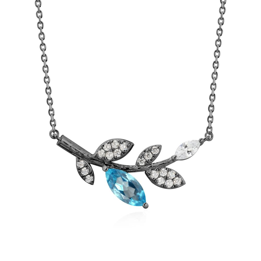 Marquise Swiss Blue Topaz Olive Branch Necklace - LUO Jewelry #metal_black finish sterling silver