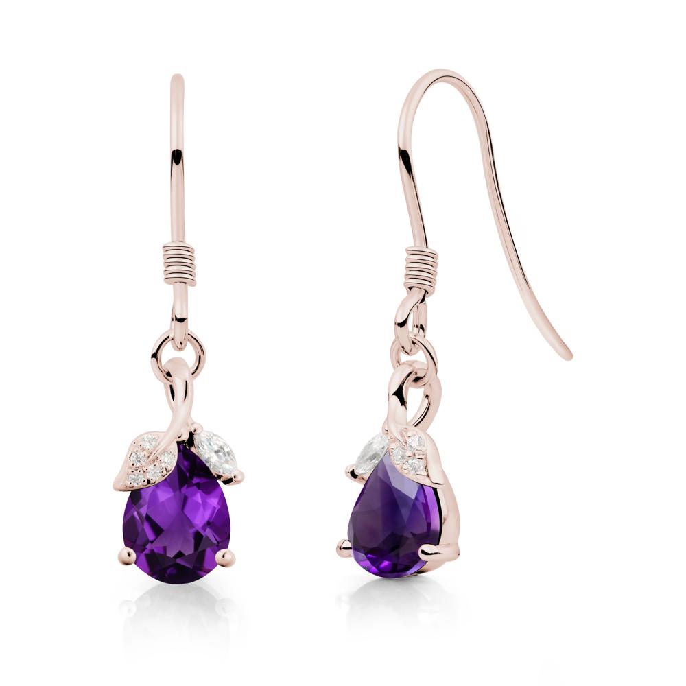 Nature Leaf Inspired Amethyst Earrings - LUO Jewelry #metal_14k rose gold