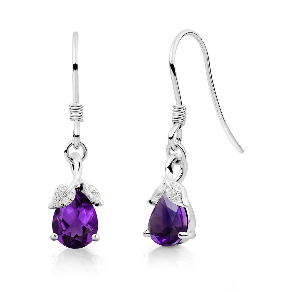 Nature Leaf Inspired Amethyst Earrings - LUO Jewelry #metal_14k white gold