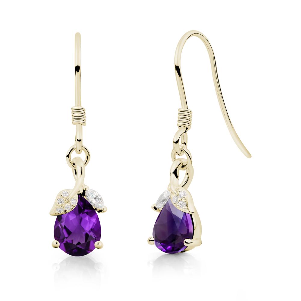 Nature Leaf Inspired Amethyst Earrings - LUO Jewelry #metal_14k yellow gold