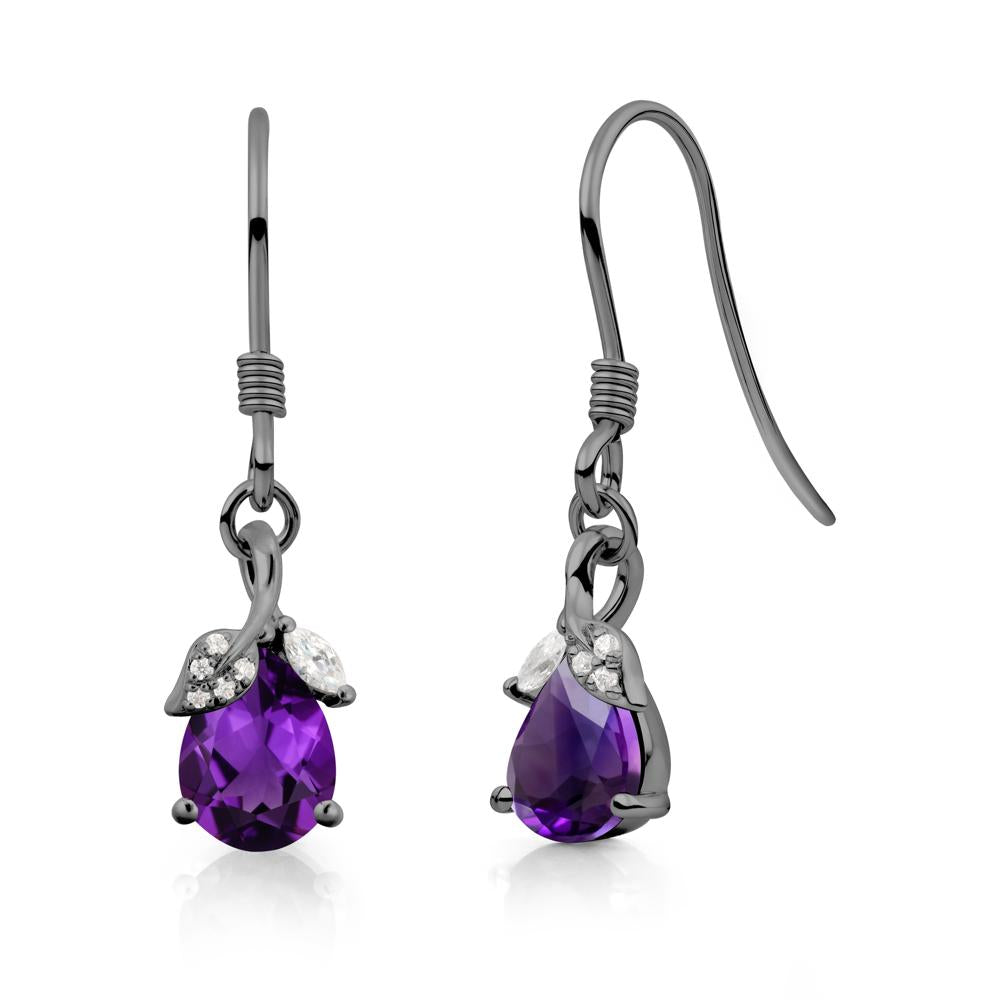Nature Leaf Inspired Amethyst Earrings - LUO Jewelry #metal_black finish sterling silver