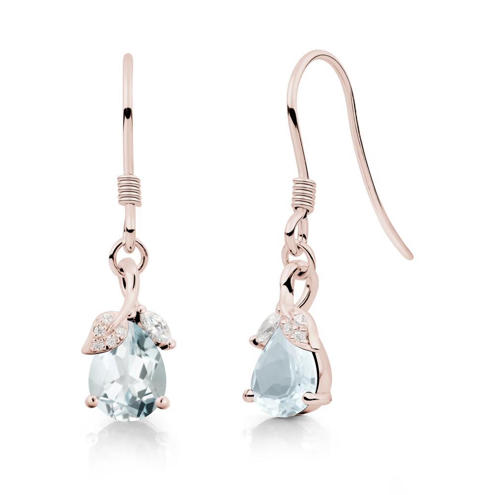 Nature Leaf Inspired Aquamarine Earrings - LUO Jewelry #metal_14k rose gold