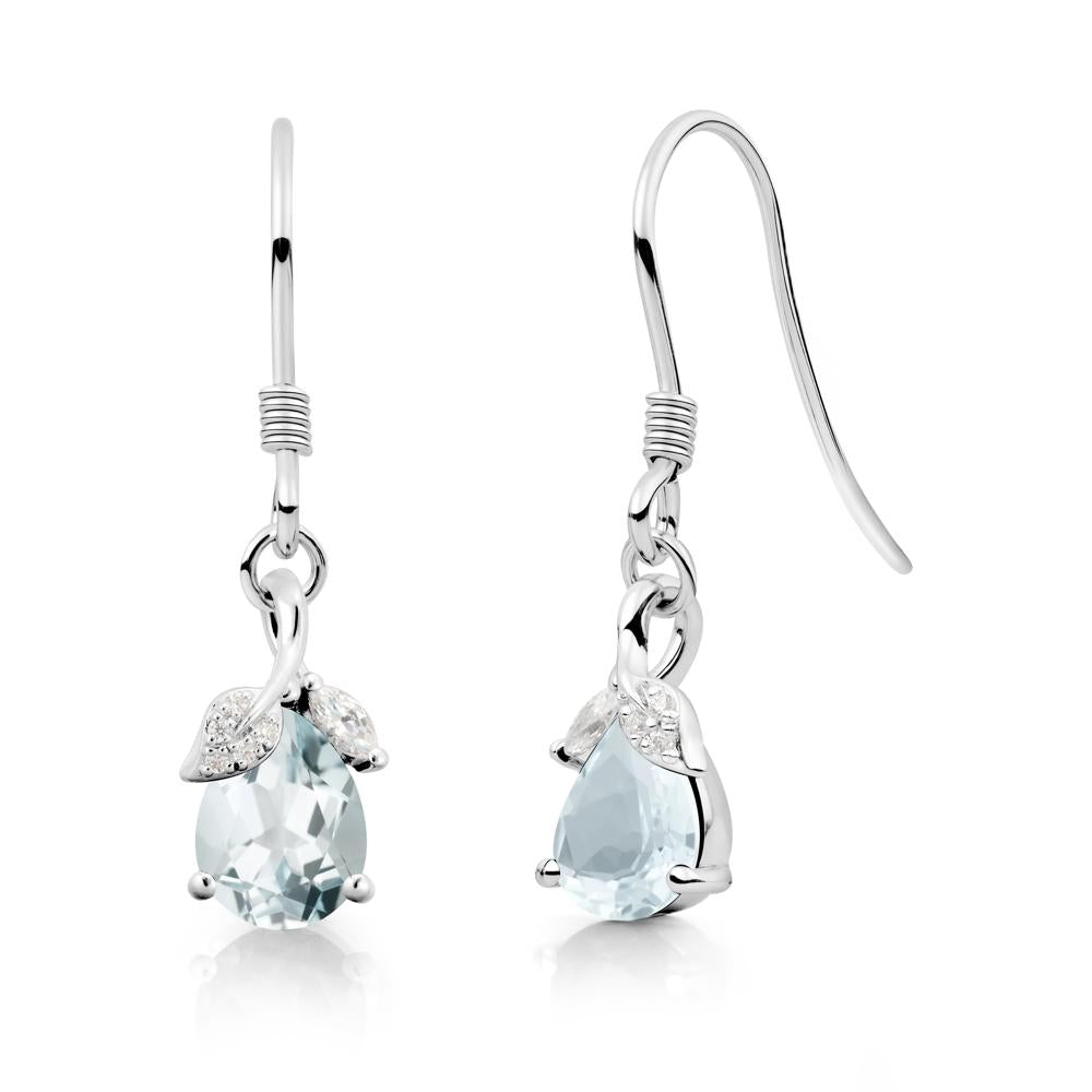 Nature Leaf Inspired Aquamarine Earrings - LUO Jewelry #metal_14k white gold