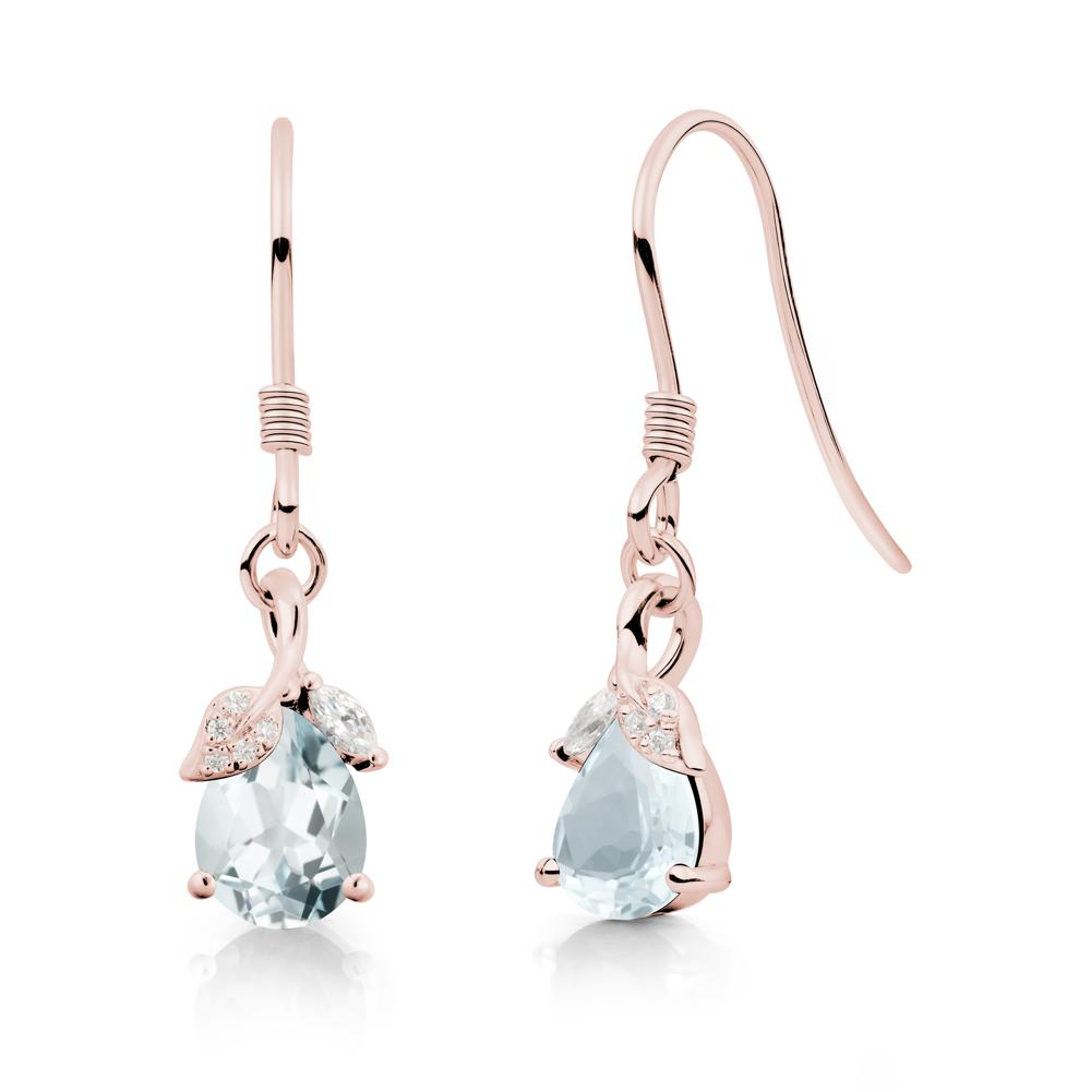 Nature Leaf Inspired Aquamarine Earrings - LUO Jewelry #metal_18k rose gold