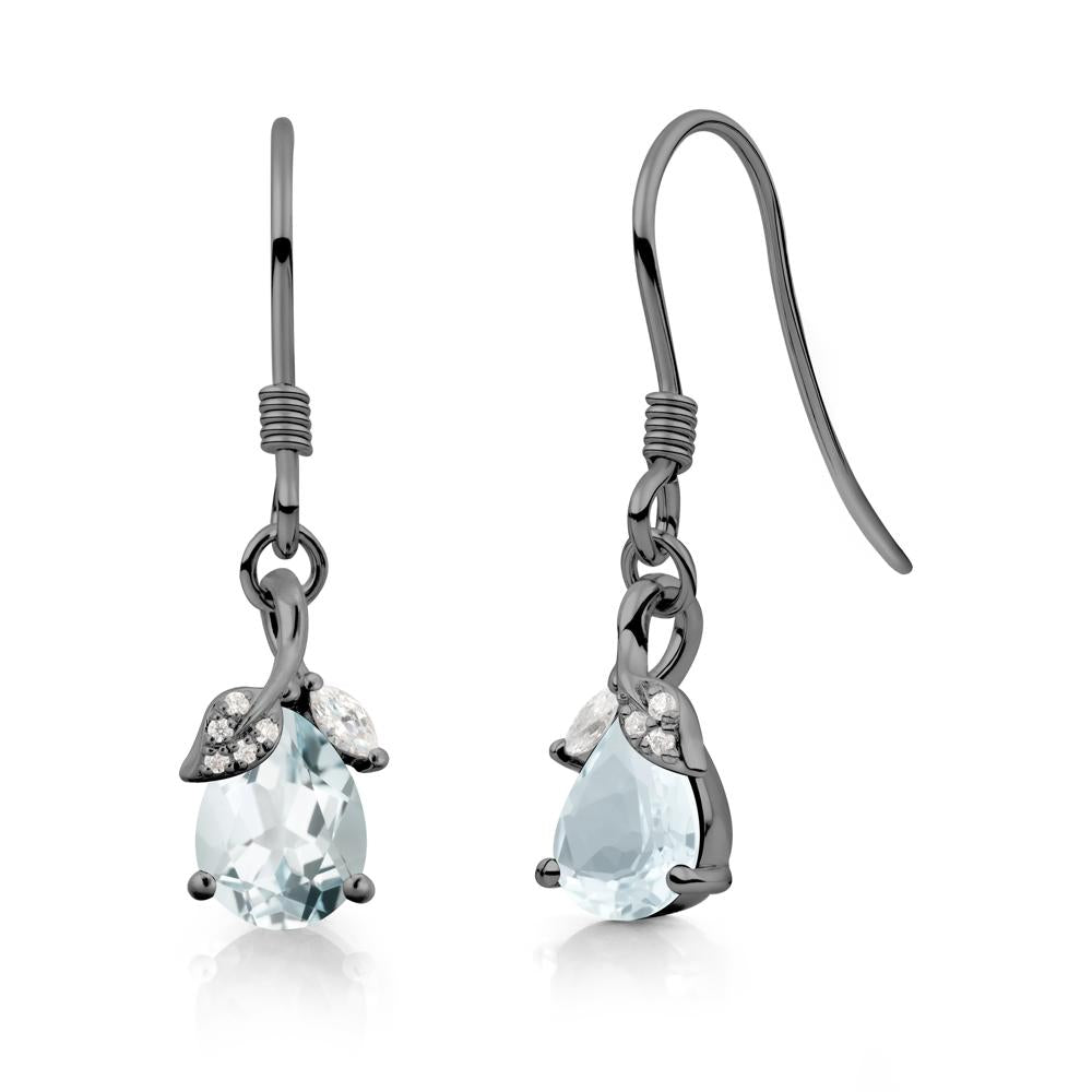 Nature Leaf Inspired Aquamarine Earrings - LUO Jewelry #metal_black finish sterling silver